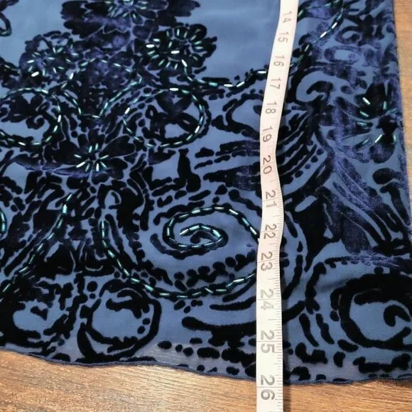 NWT Hale Bob Beaded Elisa Velvet Dress Burnout Long Sleeve Shift Blue Women's XS - Picture 13 of 14